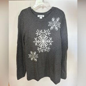 Christopher & Banks Charcoal Sweater with Ivory Snowflakes